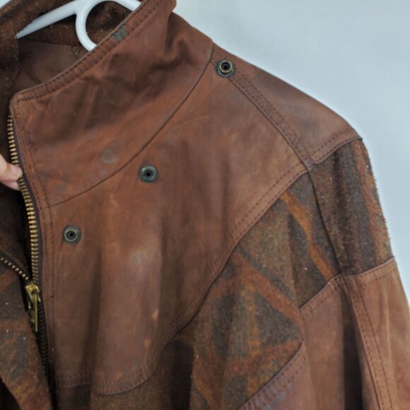 Vintage Winlit Leather and Wool Blend Western Aztec Bomber Jacket Coat Medium - Picture 14 of 16